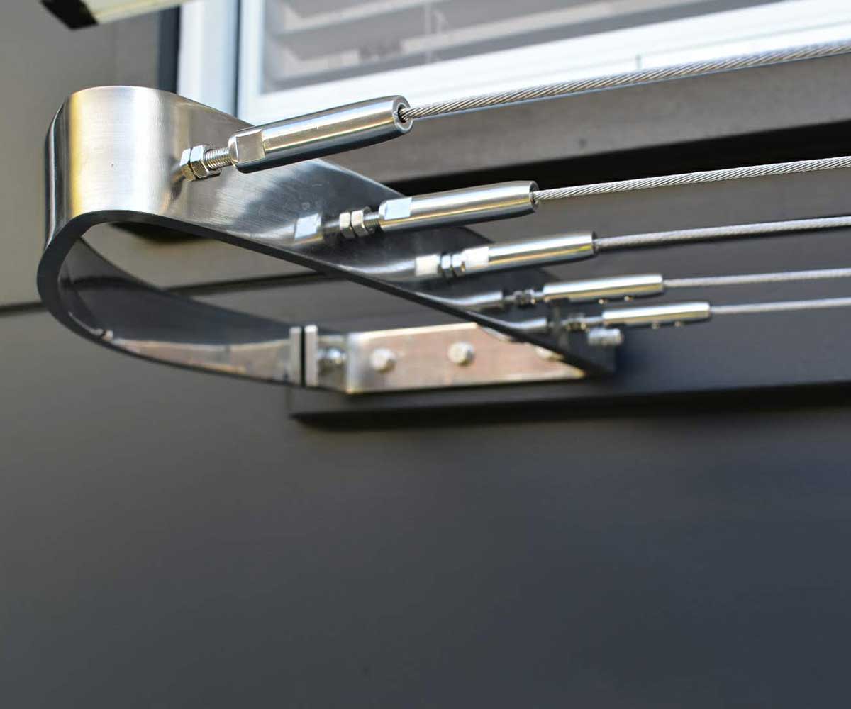 Close up image of 5 line stainless steel clothesline